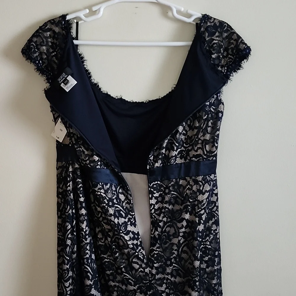 Todashi Collection Too Elegant Navy Lace Midi Dress Womens 22Q